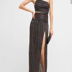 Rebecca Vallance Ronnie Metallic One-Shoulder Cutout Column Gown